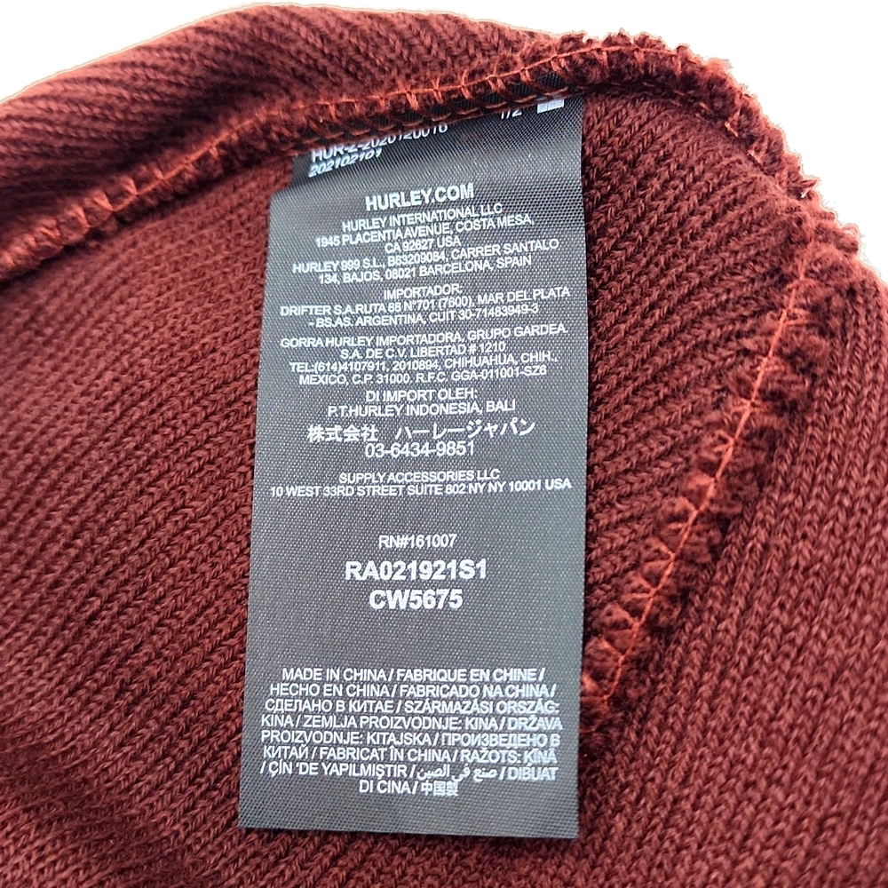 HURLEY HAT BEANIE, BURGUNDY,UNISEX - Picture 6 of 7